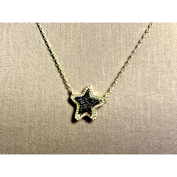 Kendra Scott Black Crystal Rock Black Star Pendant Necklace Gold Slide Adj New - Picture 3 of 10